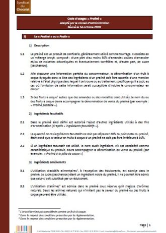 Codes d'usages praliné