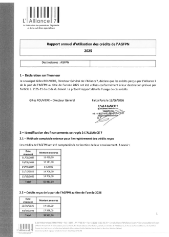 Rapport annuel d'utilisation des crédits de l'AGFPN 2025